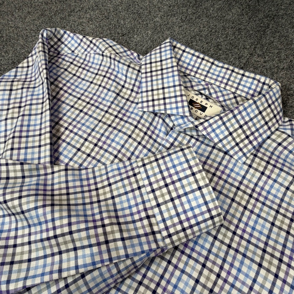 Joseph Abboud Mens 17.5 32/33 Egyptian Cotton Check Dress Shirt Blue Purple 0532
